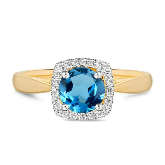 Gold Plated 925 Sterling Silver 0.46 Ct Natural Swiss Blue Topaz Gemstone Halo Style Silver Ring For Women