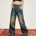 thumbnail image 6 of Sngxgn Women's Casual Mid Waist Cargo Jeans Stretch Wide Leg Denim Pants with Pockets(Blue,XL), 6 of 7