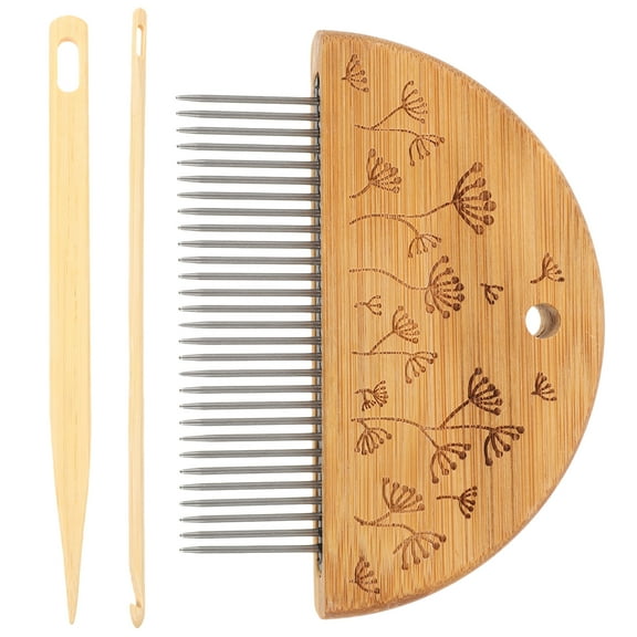 Wooden and Steel Loom Comb Set with Crochet Hook and Needle for DIY Tapestry Making Assorted Color