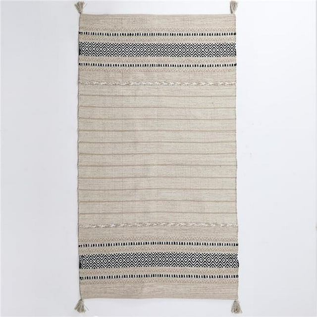 Luxen Home 4'x6' Handloom Khaki Cotton Chenille Rug with Tassels