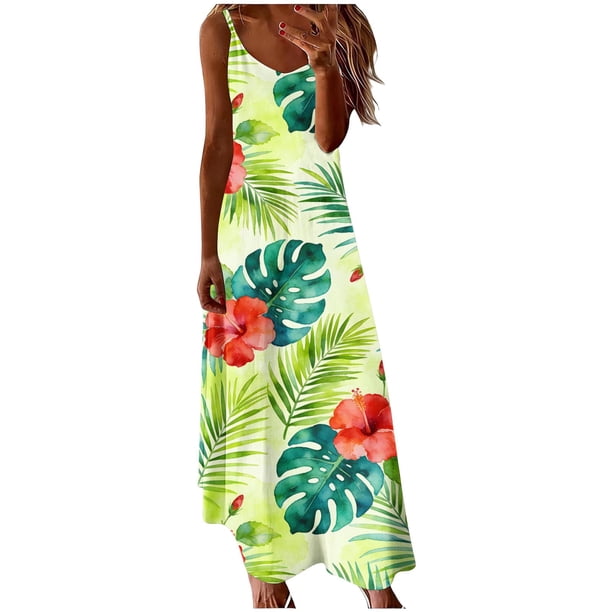 V Cuello Vestidos de Verano para las Mujeres 2025 Imprimir sin Mangas Cuello Redondo Vestidos Casuales para las Mujeres