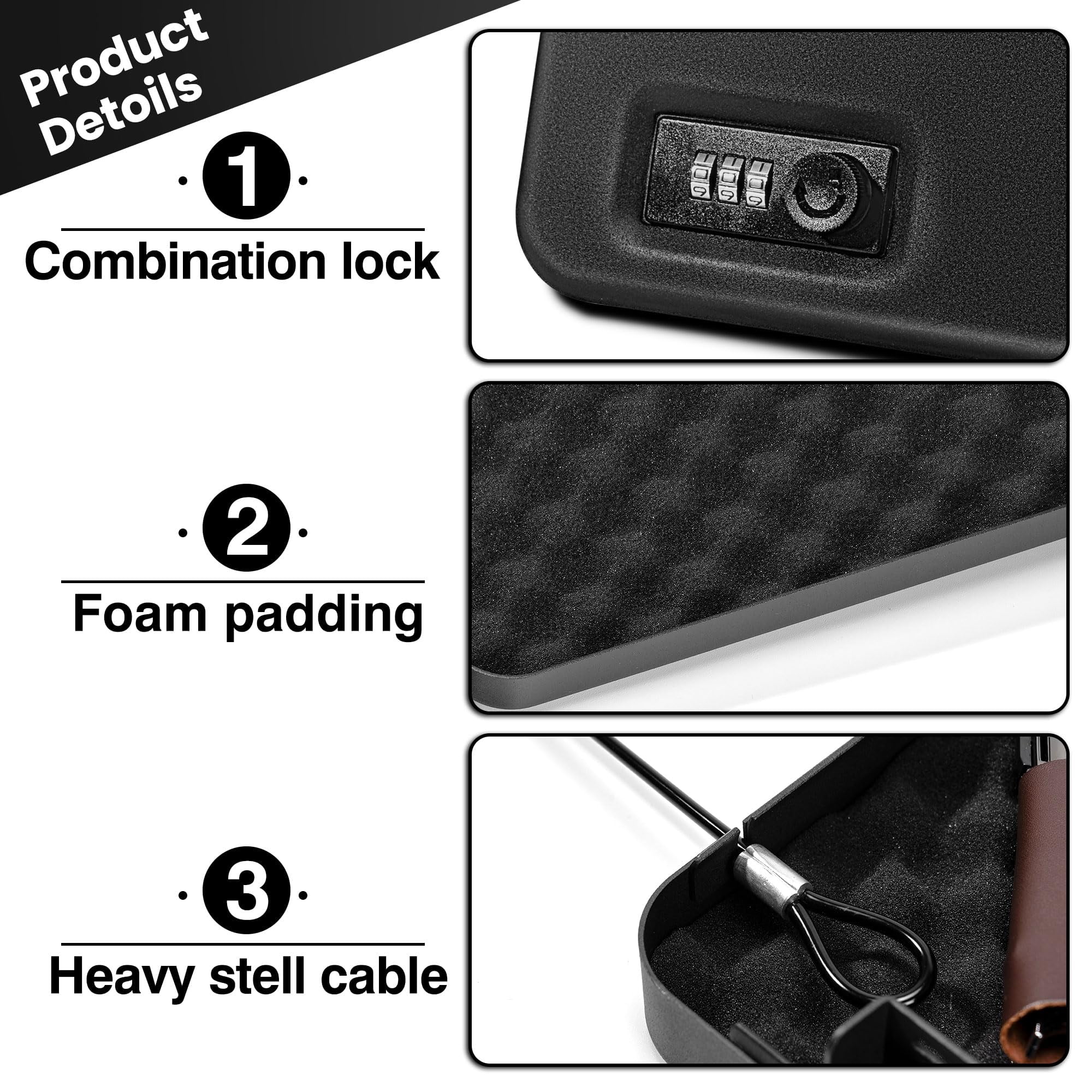 Genreen Gun Safe for Pistol Small Portable Handgun Lock Box with Combination Lock, Pistol Safe for Car, Home, Travel, 9.4" x6.6" x1.8",Black