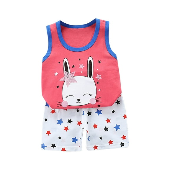 Baby Boys Girls Gifts Toddler Kids Baby Boys Girls Fashion Cute Sleeveless Vest Shorts Print Casual Suit Going Out Outfits for Girls