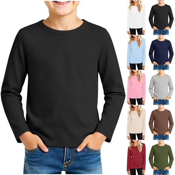 Asxite Toddler Solid Tops Crew Neck Long Sleeve Soft Cotton Cozy Casual Pullover Fall Winter Tee 2T