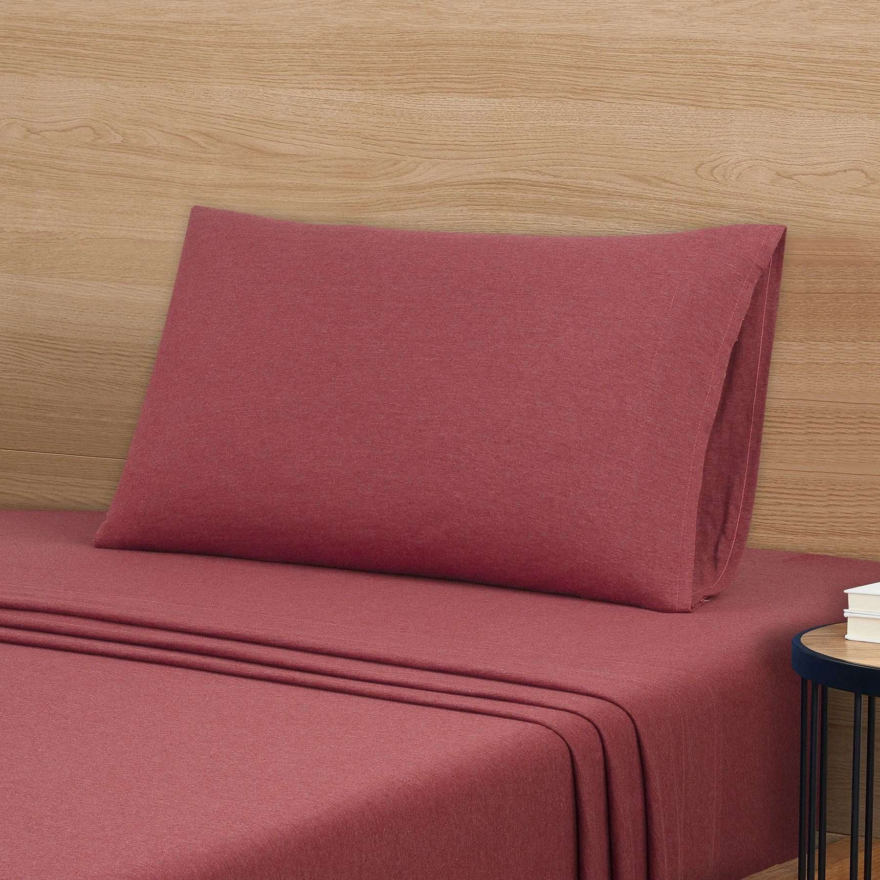 Mainstays Cotton Rich Extra Soft Jersey Bed Sheet Set, Twin-XL, Red Sedona, 3 Pieces