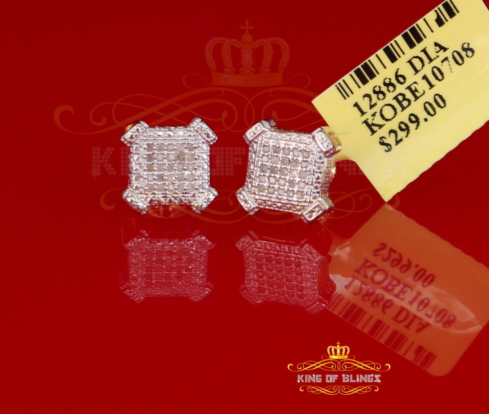 King of Bling's Aretes Para Hombre Silver 0.10ct Diamond For Women's/ Men's Yellow Stud Earrings