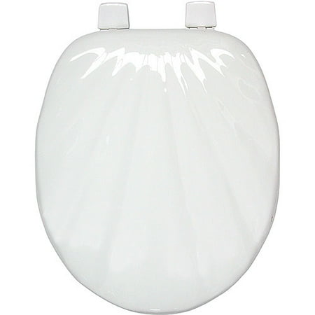 White Shell Elongated Wood Toilet Seat