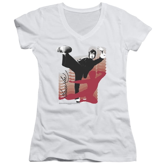 Bruce Lee Kick It Junior Women's T-Shirt V-Neck White