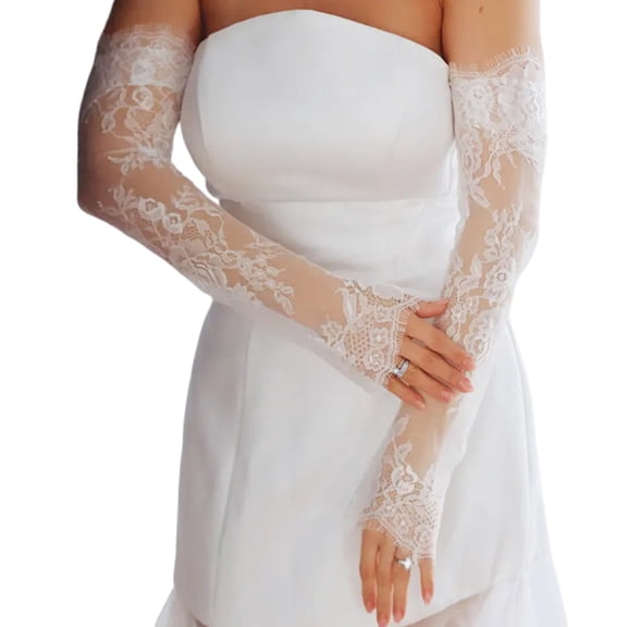 Long Sheer Gloves with Lace Flower Bridal Shower Arm Covers for Special Occasion Wedding Gloves for Photography Wear