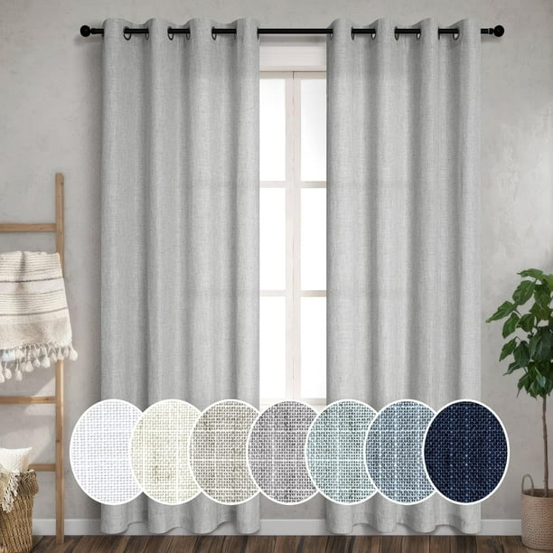 Cortinas de lino gris claro, 2 paneles con ojales, filtro de luz, cortina semitransparente, color gris plateado, para sala de estar, recámara, puerta francesa, estilo bohemio, rústico, granja