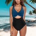 thumbnail image 2 of Baqcunre Women's One Piece Swimsuits Tummy Control Cutout High Waisted Bathing Suit Wrap Tie Back One Piece Swimsuit, 1Pc Swimwear Dark Blue M, 2 of 4
