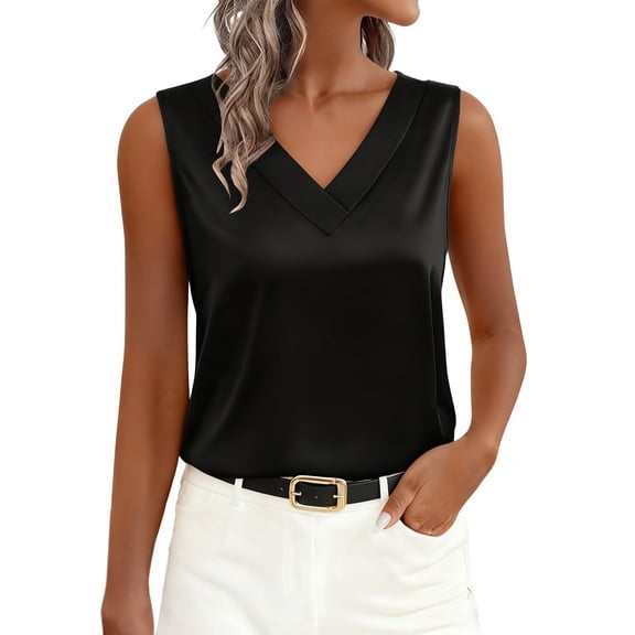 Vinsonshop Satin Tank Tops for Women Silk Tank Tops for Women Satin Tops for Women Dressy Tank Tops for Women Sleeveless Tops for Women Casual Summer Tops for Women Womens Summer Tops Black L