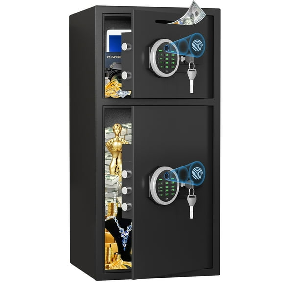 6.0 Cub Fingerprint Heavy Duty Safe Box with Dual Alarm System, Deposit Slot and Backlit Keyboard, Ideal for Home, Office, Hotel