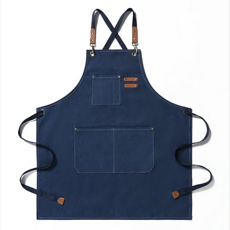 

Tmosphere Canvas Apron Thickened Work Aprons Wear Aprons Covers Comfortable Working Clothes Cover Accessory Housework Dress with Pockets Blue
