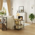 thumbnail image 6 of 2 Tier End Table, Sofa Side Table, Narrow Side Table with Storage, Slim Nightstand for Small Spaces, Metal Frame, for Living Room, Bedroom, Sofa Couch, Hall, Rustic Brown, 2 Set, 6 of 17