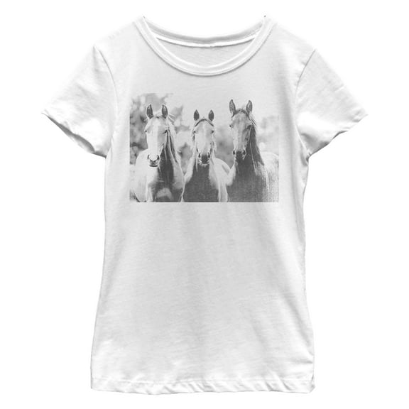Girl's Lost Gods Black and White Horses Graphic T-Shirt