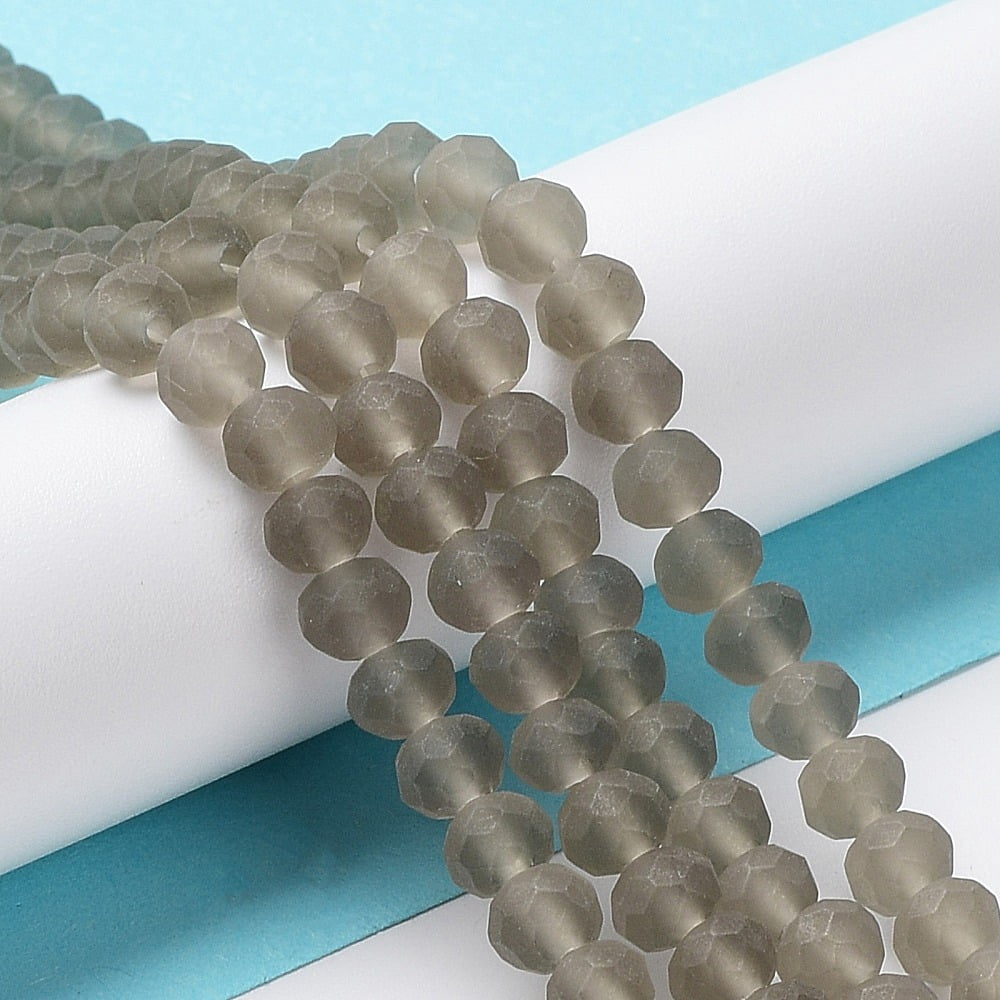 Transparent Glass Beads Strands Faceted Frosted Rondelle Light Grey 10mm Hole: 1mm about 63~65pcs/strand 49~50cm