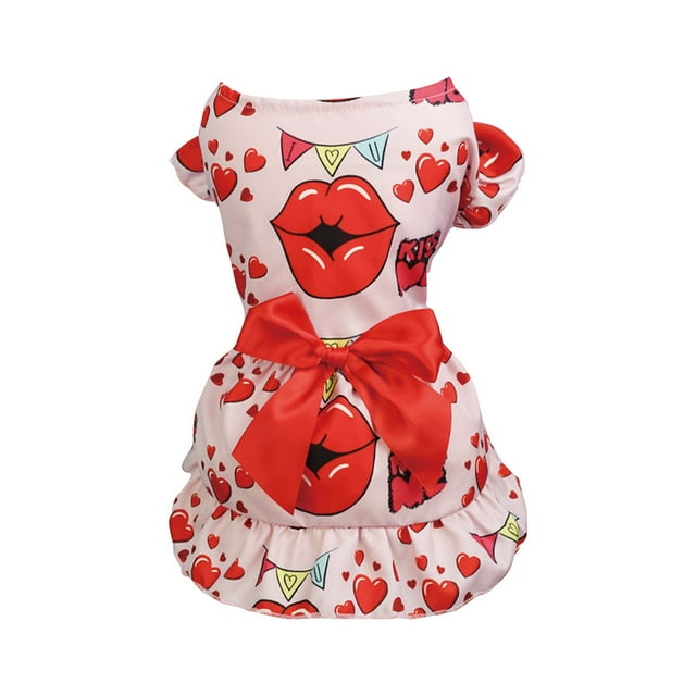 asddcavvf Vêtements pour Chien Robe d'Été Mignonne avec Nœud Rose Fournitures pour Animaux de Compagnie Robe pour Chien Saint-Valentin