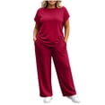 thumbnail image 6 of Women's 2 Piece Pants Set Plus Size Summer Lounge Outfits Short Sleeve Crewneck Tops and Wide Leg Sweatpants (6XL, Red), 6 of 8