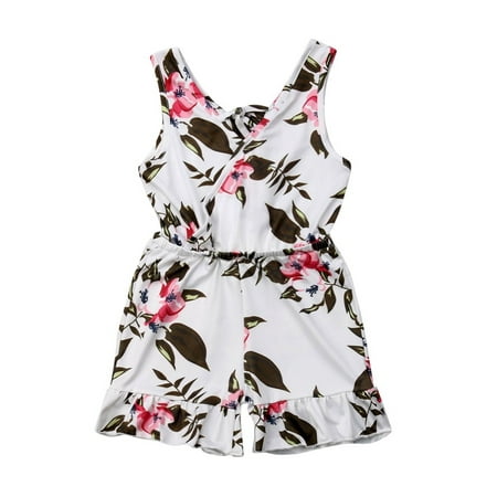 2019 Cute Baby Girls Floral Romper Outfit Summer Sleeveless Floral Bodysuit Jumpsuit Clothes (no