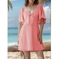 thumbnail image 2 of Robes pour Femmes Printemps Été Décolleté en V Profond Élégante Robe Courte à Nœud Rose G, 2 of 8