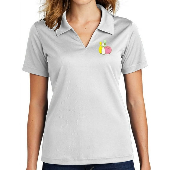 Ladie's Pastel Bowling Pins No Buttons Dri-Mesh Polo Shirt, 2XL White