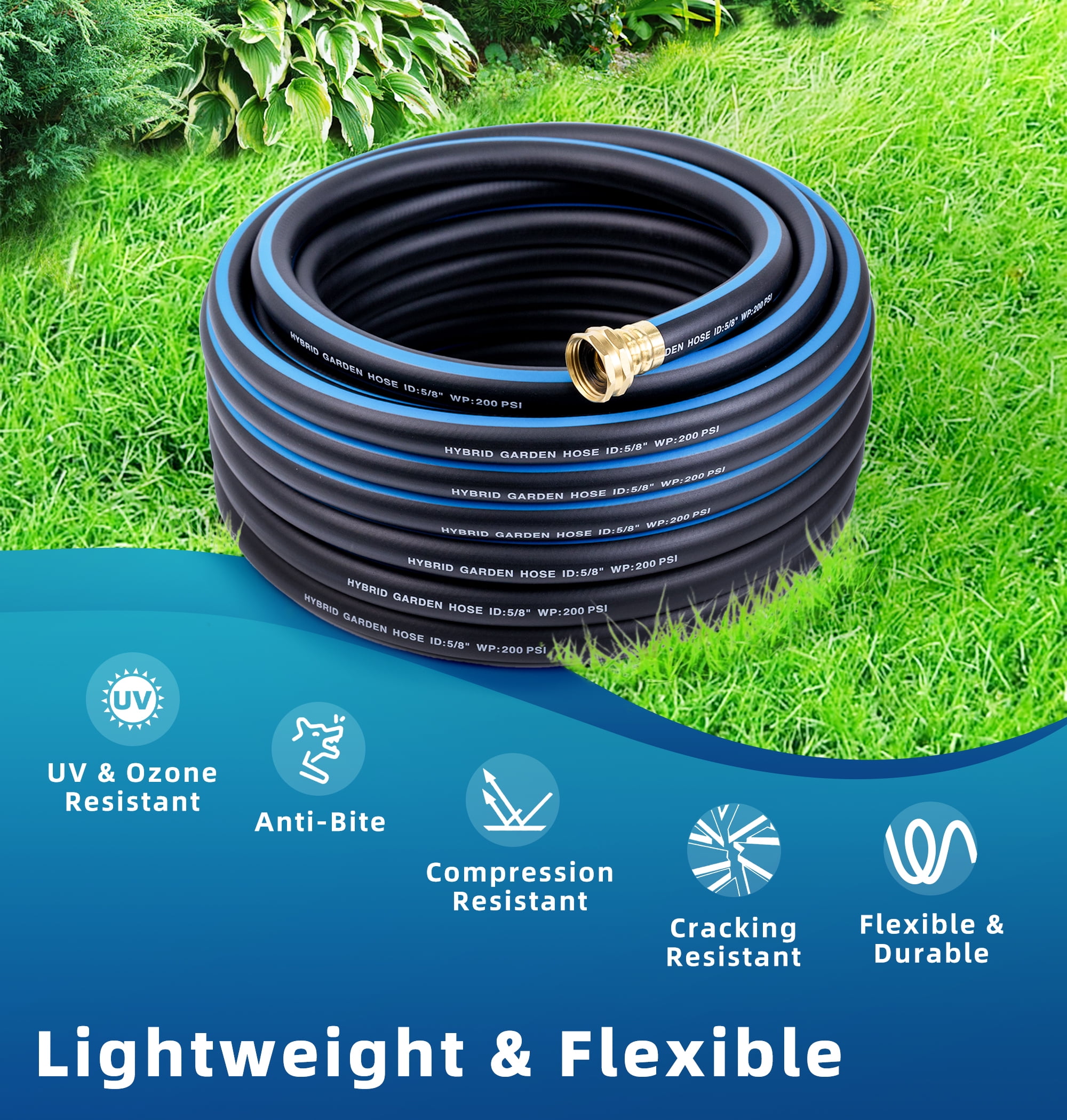 OHHANI Garden Hose, 50 ft x 5/8" Water Hose for Outdoor with 10 Function Sprayer Nozzle, Kink Free
