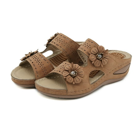 

Cathalem Women Summer Flowers Casual Open Toe Wedges Massage Soft Bottom Slippers Breathable Slip On Leopard Sandals for Women BW1 7.5