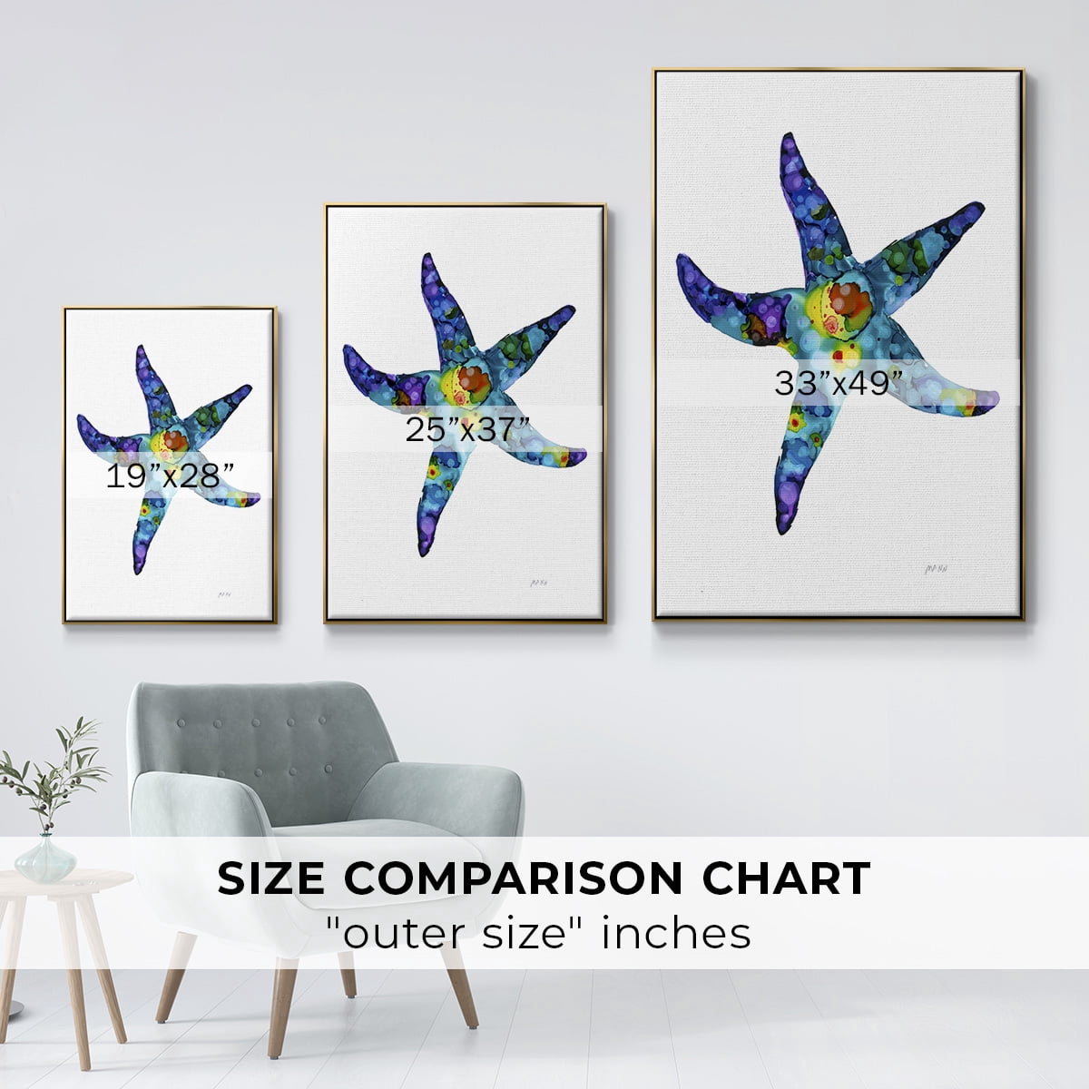 Sea Star Framed Premium Gallery Wrapped Canvas - Ready to Hang - 25 x 37 - Gold Floating Frame