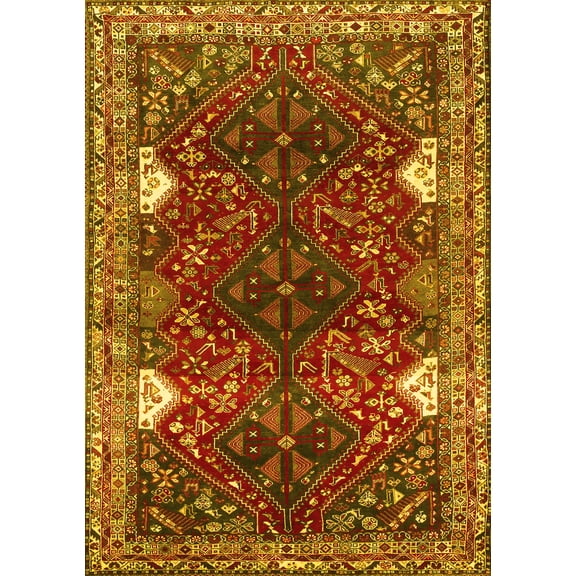 Ahgly Company Machine Washable Indoor Rectangle Persian Yellow Traditional Area Rugs, 5' x 7'