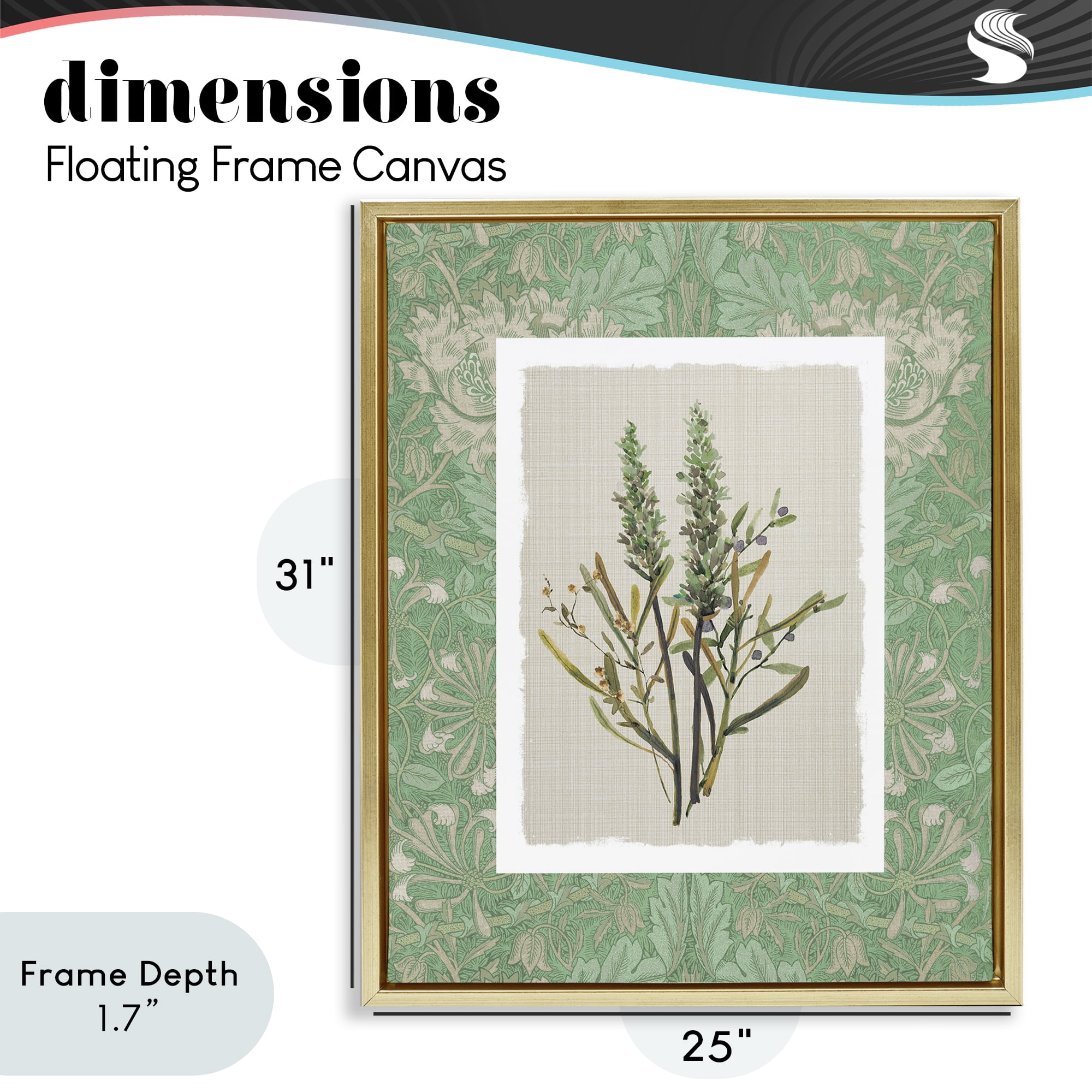 Stupell Industries Antique Foliage in Green Gold Framed Floater Canvas Wall Art, design by Carol Robinson