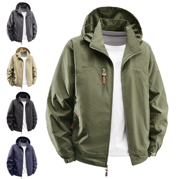 Zivyakyro Long Sleeve Windbreaker Jackets for Men Zip up Lightweight Waterproof Rain Jackets Performance Removable Hood Blue XL