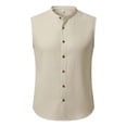 thumbnail image 4 of Mens Sleeveless Button Down Shirts Linen Cotton Summer Beach Basic Tank T-Shirt Tops, 4 of 5