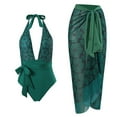 thumbnail image 1 of 1 juego de bañador de una pieza verde ajustado para mujer con estampado vintage y falda cruzada, 1 of 5