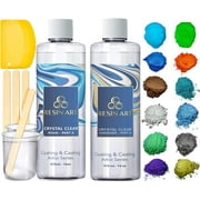 Epoxy Resin AB Part - 32oz Crystal Clear Resin Kit for Art Craft Resin Jewelry Making River Tables Casting and Coating 10 Mica Pigments, 2 Glow in The Dark Colors, 3 Accessories