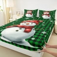 thumbnail image 3 of Manfei Christmas Snowman Child Queen Sheet Sets, Black Green Buffalo Flat Sheet, Winter Western Festival Queen Fitted Sheet, Ultra Soft Home Decor, 4pcs, 3 of 7