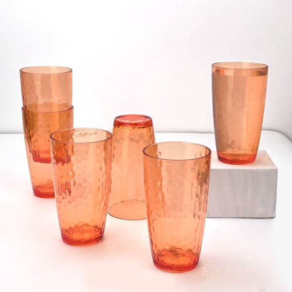 Yalin 20 Ounce Acrylic Drinking Glasses, Reusable Plastic Tumbler, Stackable, BPA-Free, Shatter Proof, Dishwasher Safe, Set of 6 Cups (Orange)