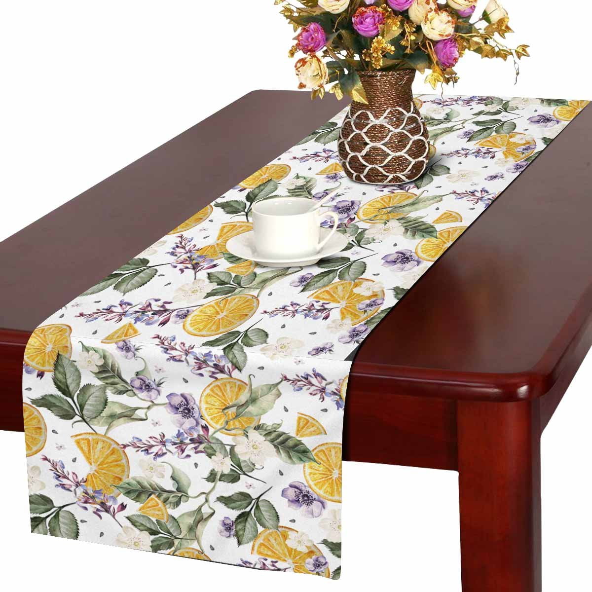 MKHERT Lavander Floral Table Runner, Tropical Lemon Table Cloth Runner ...