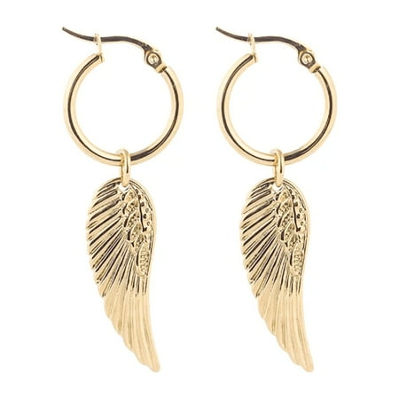 Lea Moda Gold Hoop Earrings, 18K Gold Plated Wing Charm Drop Earrings for Women