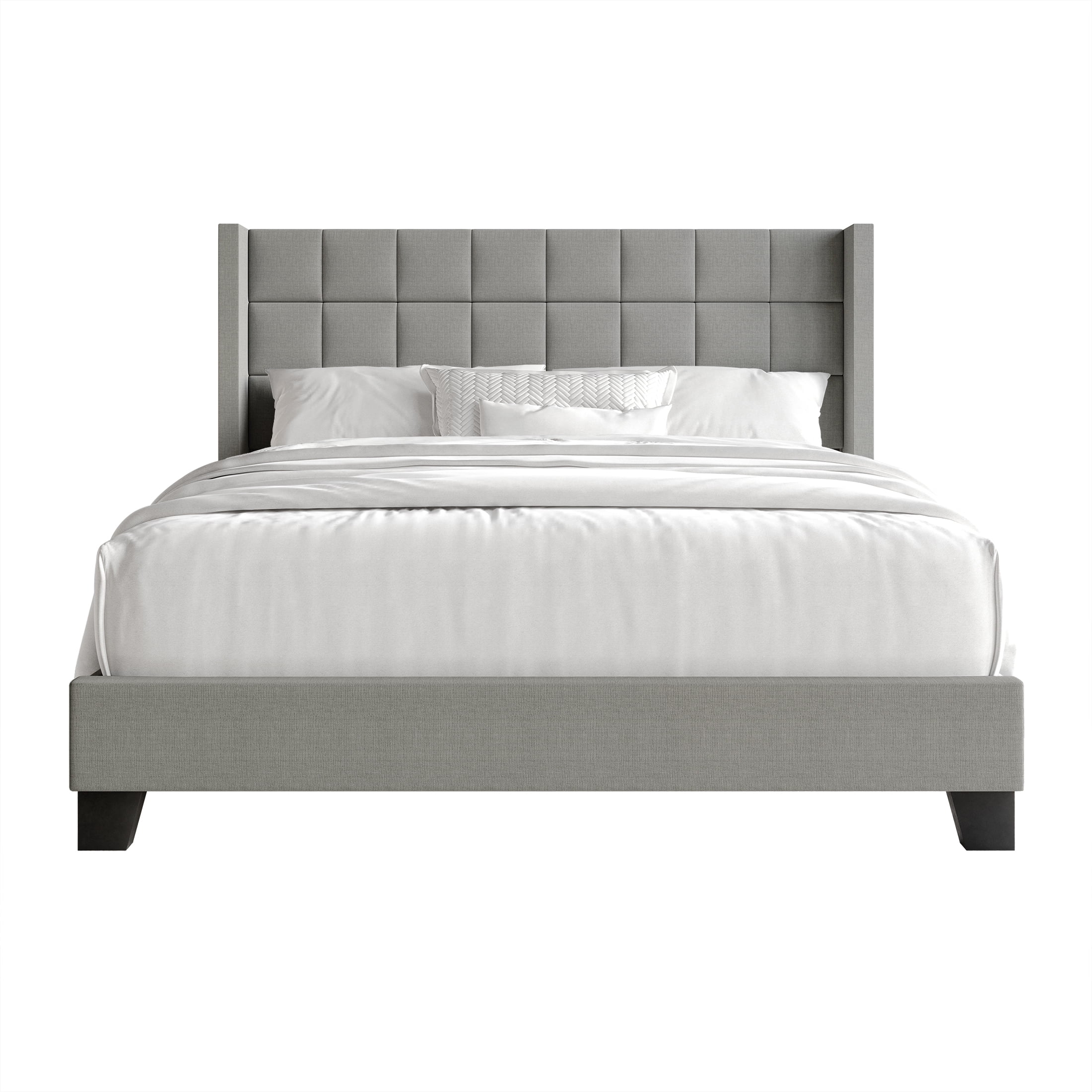 Castle Place Elegant Wingback Linen Upholstered Twin Bed, Light Grey