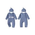 thumbnail image 3 of Cjfdfy Newborn Baby Boy Girl Fall Outfit Auntie's Lil Dude Letter Embroidery Ribbed Long Sleeve Romper And Hat Set Infant Cute Coming Home Outfit 0-9 Months, 3 of 9