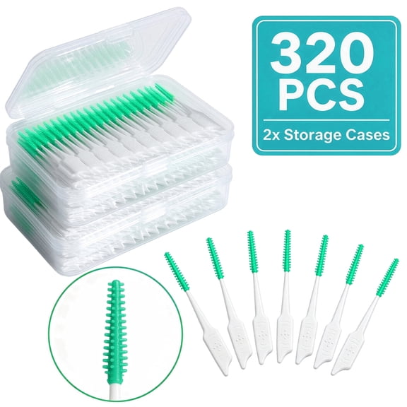 KuKeDi Soft Silicone Interdental Brushes, 320 Count with 2 Storage Cases, Dental Picks for Braces and Tight Spaces
