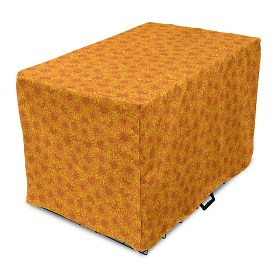 Marigold Dog Crate Cover, Flower Petals Chrysanthemum Blossoms Flourishing Summer Bouquets Pattern, Easy to Use Pet Kennel Cover Small Dogs Puppies Kittens, 7 Sizes, Orange and Vermilion, by Ambesonne