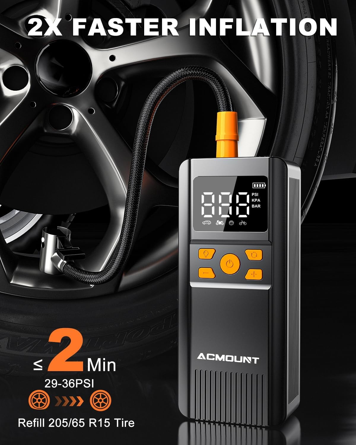 Acmount Cordless Tire Inflator Air Compressor, 150 Psi Bike Pump, Portable Electric Air Pump with Gauge for Car, Motorcycle, Bicycle, Balls
