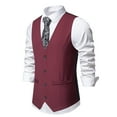 thumbnail image 4 of ZCFZJW Men's Suit Vest Formal Wedding Slim Fit Single-Breasted Sleeveless V-Neck Have Pockets Solid Dress Wedding Waistcoat Prom Tuxedo #06-Wine S, 4 of 9