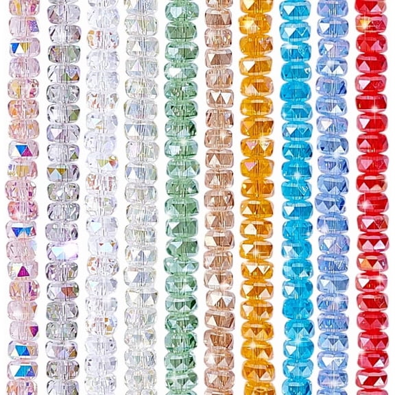 200pcs 10 Colors Faceted Beads 8x5mm Rondelle AB Color Beads Glass Flat Craft Bead Loose Spacer Beads for DIY handcrafting