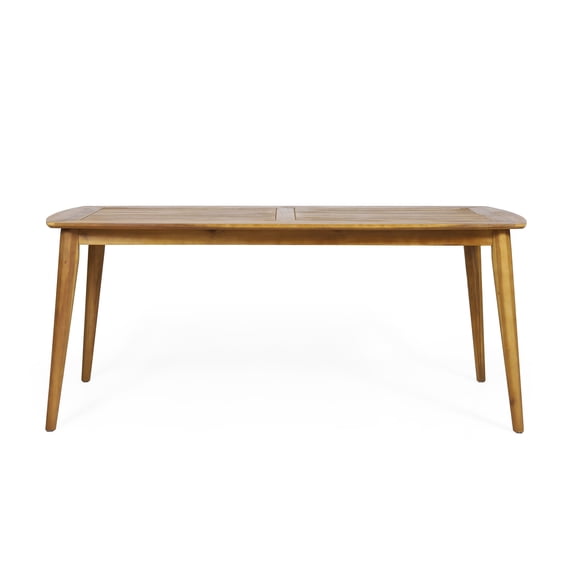 Wood Outdoor Dining Table for 6 Persons, 71 Inch Teak Patio Table with Curved Frame for Backyard Entertaining