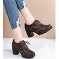 thumbnail image 5 of DADAWEN Closed Toe Platform Chunky Block Brown Mid-Heel Pumps for Women Dress Wedding Shoes 6.5 US, 5 of 6