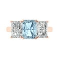 thumbnail image 2 of 4.0ct emerald cut blue Zircon 14k rose gold 3 stone Bridal Wedding Engagement Promise Anniversary Ring for Women size 8.25, 2 of 7