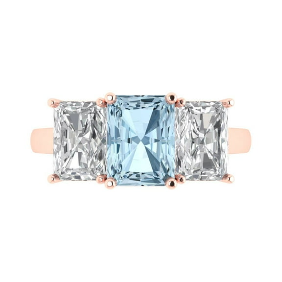 Three-Stone Engagement Ring for Women - 4ct Natural Sky Blue Topaz in 18K Rose Gold Promise Ring